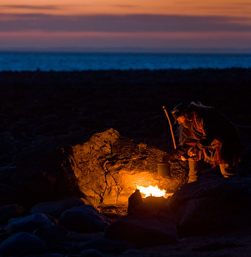 A simple fire below the tide line on a beach. - © 2017 - Gary Waidson - Ravenlore