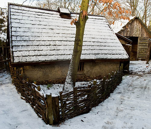 Danelaw Viking Village, Our house in snow. - © 2017 - Gary Waidson - Ravenlore