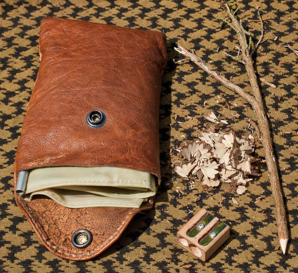 My tinder pouch, blowpipe and pencil sharpener - ©  Gary Waidson - Ravenlore Bushcraft and Wilderness skills.